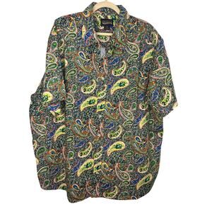 Cremieux Paisley Button Up Cotton Shirt Men's Size 3XB Big Funky Green Blue NWT